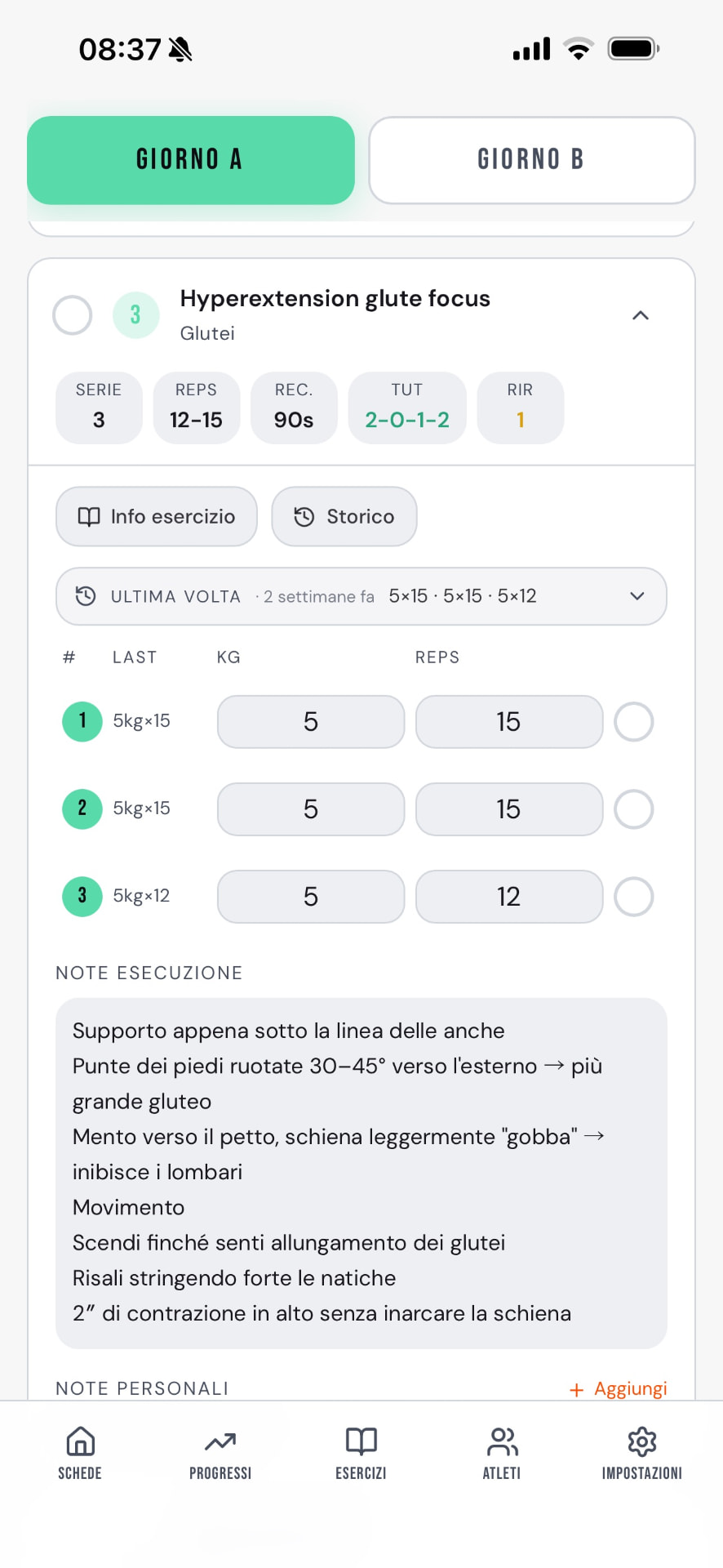 Registrazione delle serie durante l'allenamento in Palextra