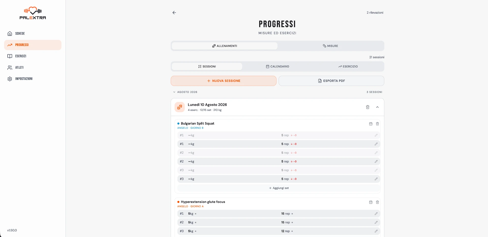 Gestione delle schede dei clienti dalla web app Palextra